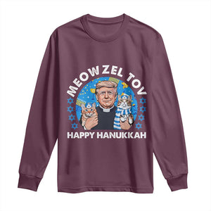 Funny Trump Cat Hanukkah Long Sleeve Shirt Meowzel Tov Happy Hanukkah David Stars TS11 Maroon Print Your Wear