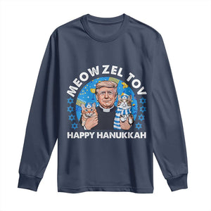 Funny Trump Cat Hanukkah Long Sleeve Shirt Meowzel Tov Happy Hanukkah David Stars TS11 Navy Print Your Wear