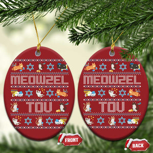 Funny Hanukkah Cats Christmas Ornament Meowzel Tov Chanukah Menorah David Stars TS11 Oval Red Print Your Wear