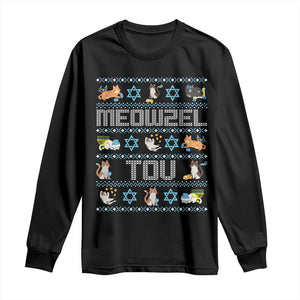 Funny Hanukkah Cats Long Sleeve Shirt Meowzel Tov Chanukah Menorah David Stars TS11 Black Print Your Wear