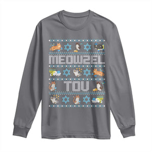 Funny Hanukkah Cats Long Sleeve Shirt Meowzel Tov Chanukah Menorah David Stars TS11 Charcoal Print Your Wear