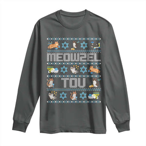 Funny Hanukkah Cats Long Sleeve Shirt Meowzel Tov Chanukah Menorah David Stars TS11 Dark Heather Print Your Wear