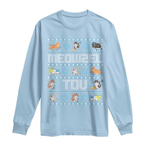 Funny Hanukkah Cats Long Sleeve Shirt Meowzel Tov Chanukah Menorah David Stars TS11 Light Blue Print Your Wear