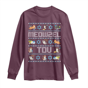 Funny Hanukkah Cats Long Sleeve Shirt Meowzel Tov Chanukah Menorah David Stars TS11 Maroon Print Your Wear