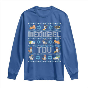 Funny Hanukkah Cats Long Sleeve Shirt Meowzel Tov Chanukah Menorah David Stars TS11 Royal Blue Print Your Wear