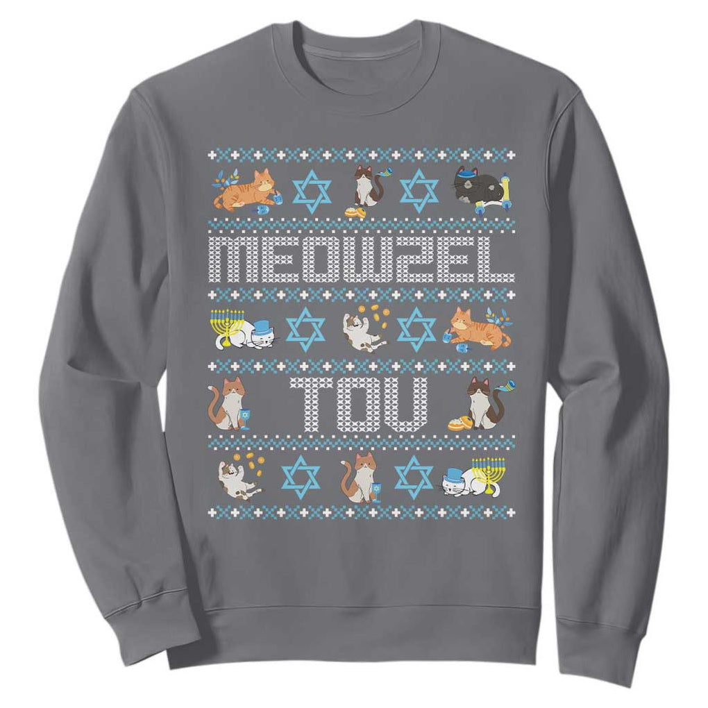 Funny Hanukkah Cats Sweatshirt Meowzel Tov Chanukah Menorah David Stars TS11 Charcoal Print Your Wear