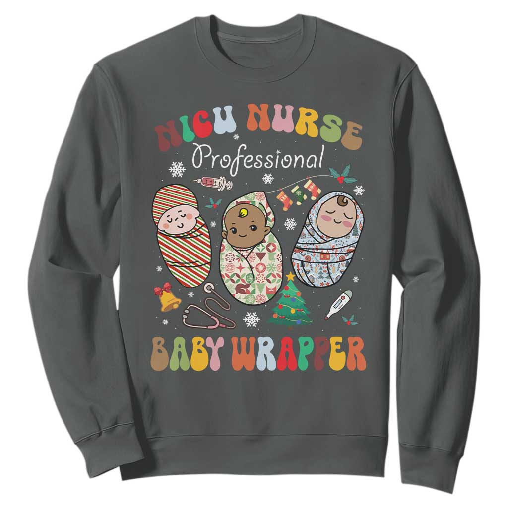 Funny NICU Nurse Christmas Sweatshirt Professional Baby Wrapper TS11 Dark Heather Print Your Wear