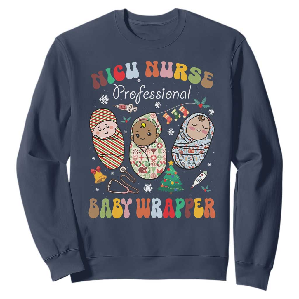 Funny NICU Nurse Christmas Sweatshirt Professional Baby Wrapper TS11 Navy Print Your Wear