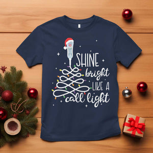 Funny Christmas Nurse T Shirt Shine Bright Like A Call Light Led Lights TS11 Navy Print Your Wear