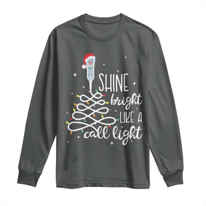 Funny Christmas Nurse Long Sleeve Shirt Shine Bright Like A Call Light Led Lights TS11 Dark Heather Print Your Wear