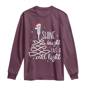 Funny Christmas Nurse Long Sleeve Shirt Shine Bright Like A Call Light Led Lights TS11 Maroon Print Your Wear