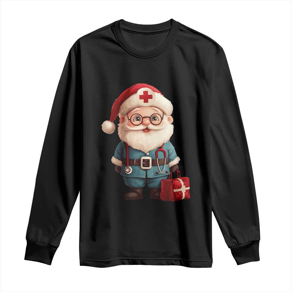 Funny Christmas Santa Doctor Medical Long Sleeve Shirt TS11 Black Print Your Wear