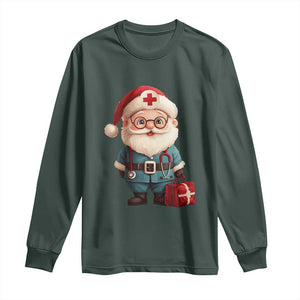 Funny Christmas Santa Doctor Medical Long Sleeve Shirt TS11 Dark Forest Green Print Your Wear