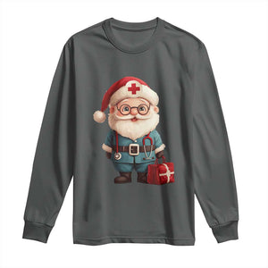 Funny Christmas Santa Doctor Medical Long Sleeve Shirt TS11 Dark Heather Print Your Wear