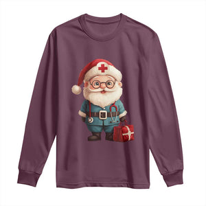 Funny Christmas Santa Doctor Medical Long Sleeve Shirt TS11 Maroon Print Your Wear