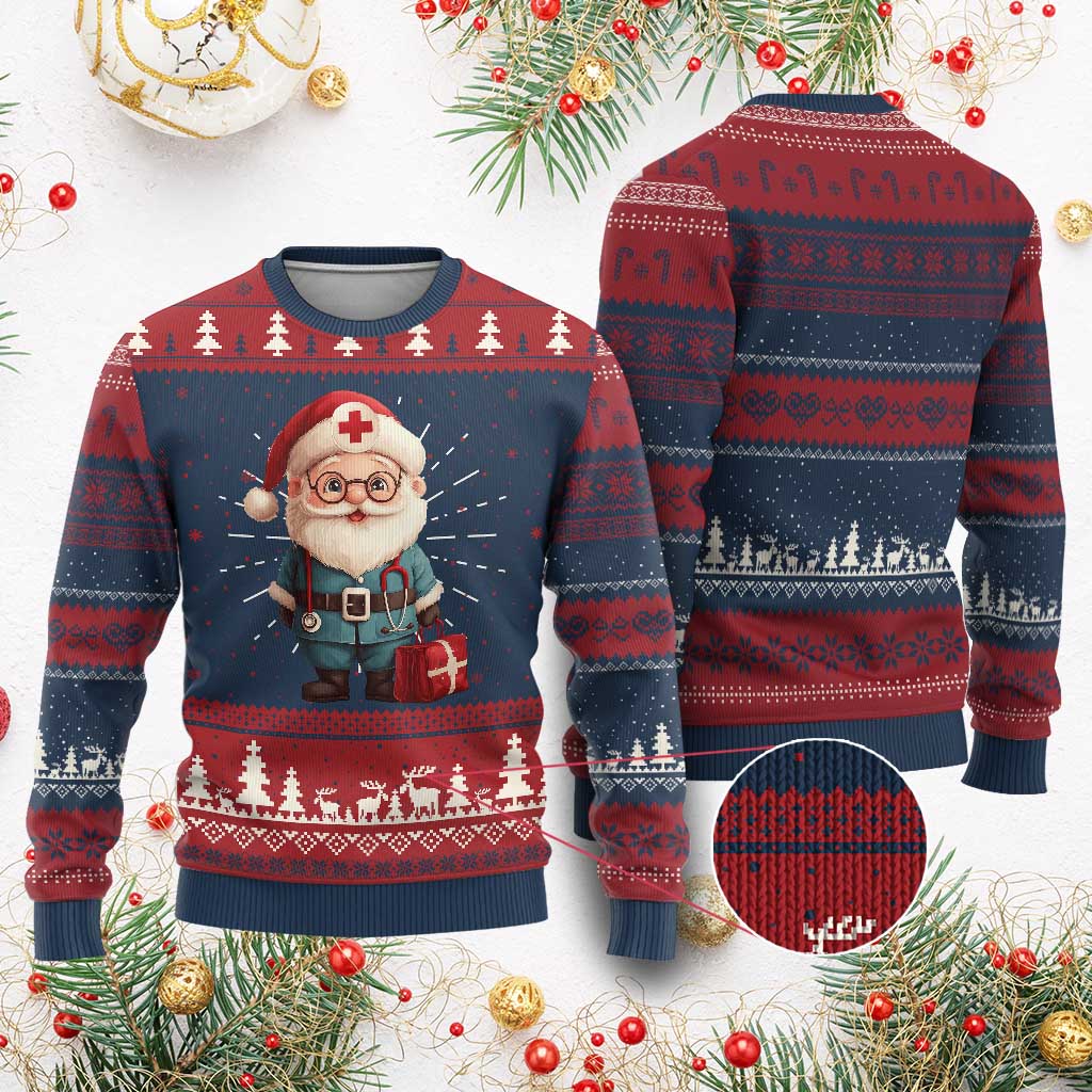 Funny Xmas Santa Doctor Medical Ugly Christmas Sweater TS11 Burgundy Print Your Wear