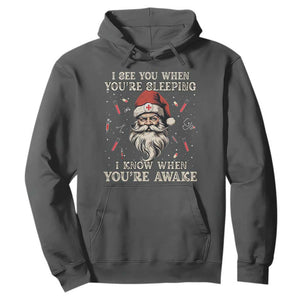 Funny Christmas Santa Doctor Medical Hoodie I See You When You're Sleeping I Know When You're Awake TS11 Dark Heather Print Your Wear