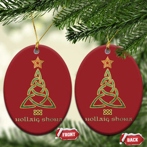 Irish Gaelic Christmas Nollaig Shona Christmas Ornament Celtic Knot Christmas Tree TS11 Oval Red Print Your Wear