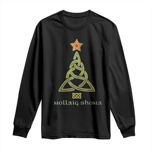 Irish Gaelic Christmas Nollaig Shona Long Sleeve Shirt Celtic Knot Christmas Tree TS11 Black Print Your Wear