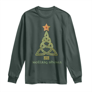 Irish Gaelic Christmas Nollaig Shona Long Sleeve Shirt Celtic Knot Christmas Tree TS11 Dark Forest Green Print Your Wear