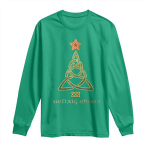 Irish Gaelic Christmas Nollaig Shona Long Sleeve Shirt Celtic Knot Christmas Tree TS11 Irish Green Print Your Wear