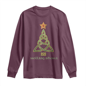 Irish Gaelic Christmas Nollaig Shona Long Sleeve Shirt Celtic Knot Christmas Tree TS11 Maroon Print Your Wear