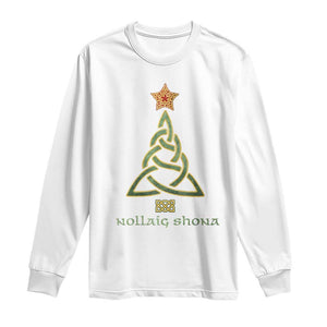 Irish Gaelic Christmas Nollaig Shona Long Sleeve Shirt Celtic Knot Christmas Tree TS11 White Print Your Wear