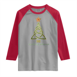 Irish Gaelic Christmas Nollaig Shona Raglan Shirt Celtic Knot Christmas Tree TS11 Sport Gray Red Print Your Wear
