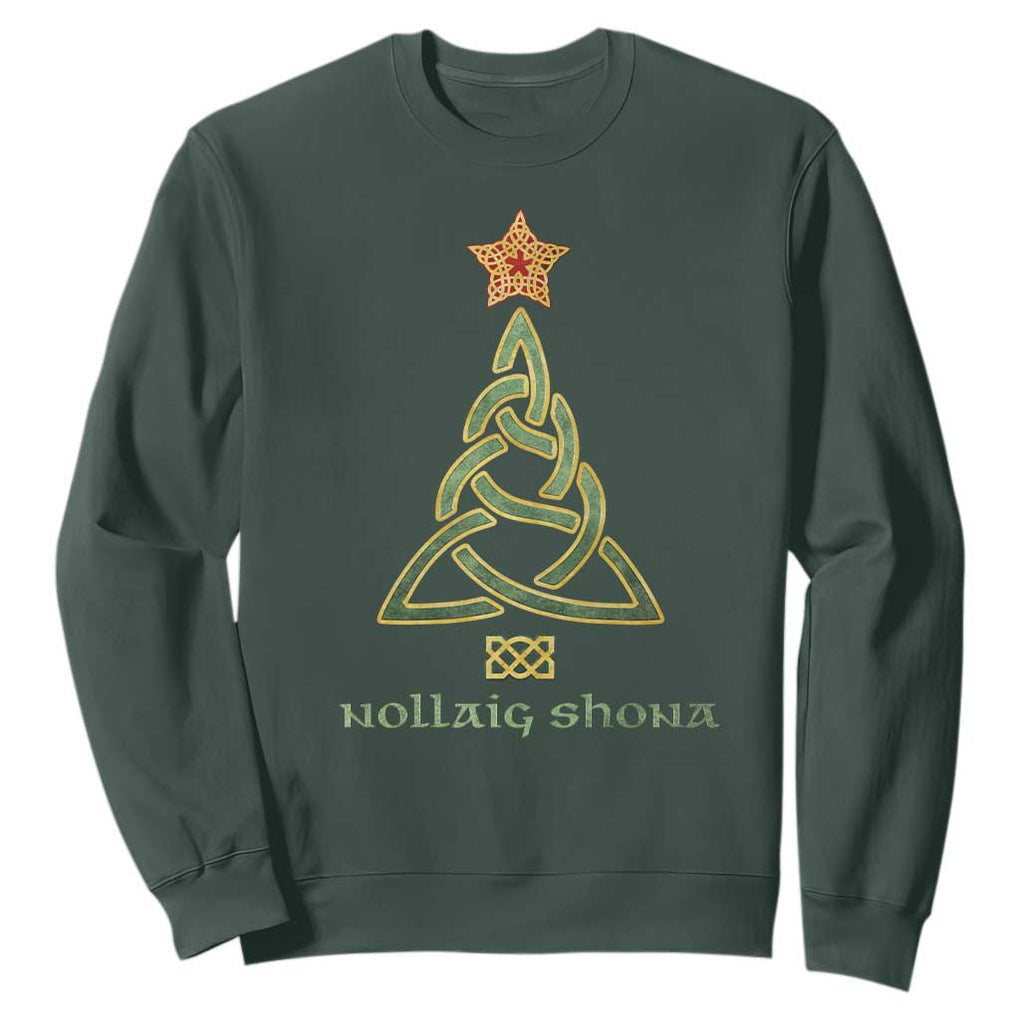 Irish Gaelic Christmas Nollaig Shona Sweatshirt Celtic Knot Christmas Tree TS11 Dark Forest Green Print Your Wear
