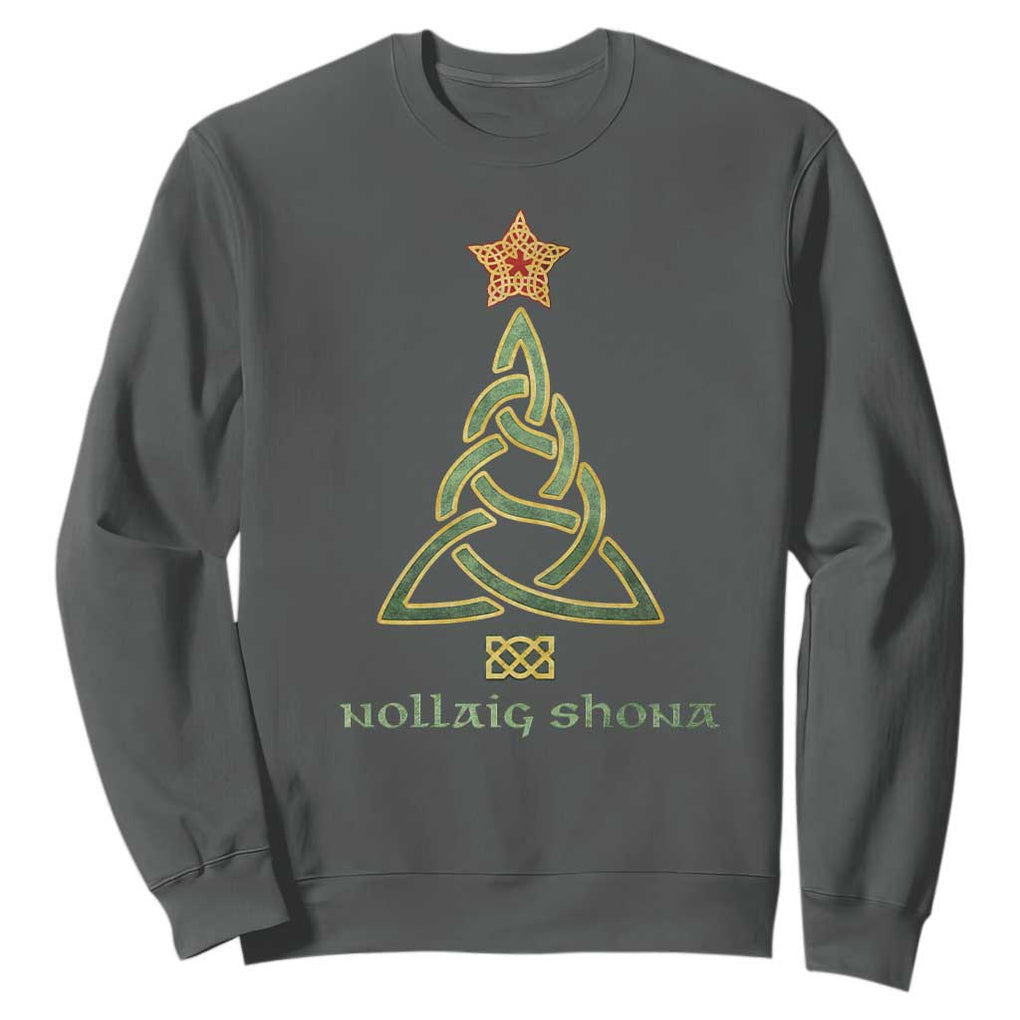 Irish Gaelic Christmas Nollaig Shona Sweatshirt Celtic Knot Christmas Tree TS11 Dark Heather Print Your Wear