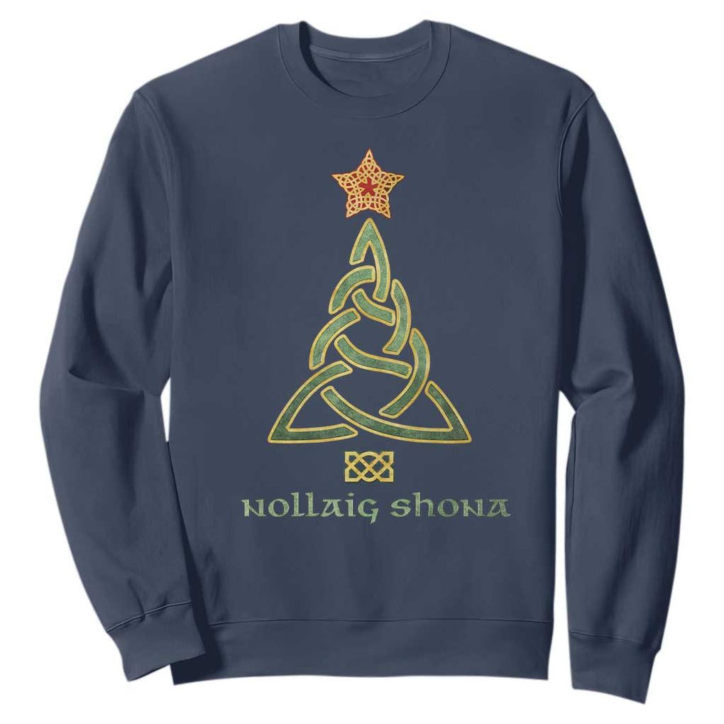 Irish Gaelic Christmas Nollaig Shona Sweatshirt Celtic Knot Christmas Tree TS11 Navy Print Your Wear
