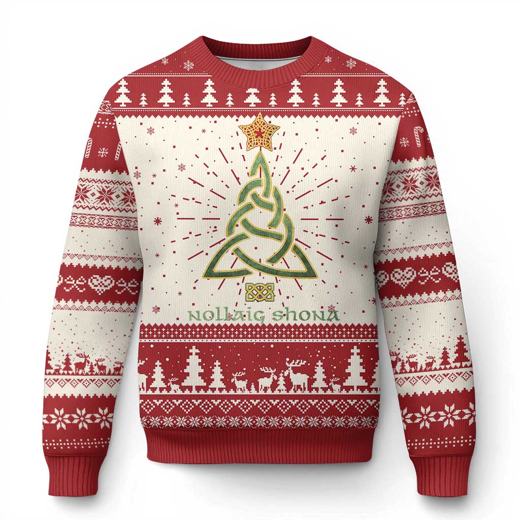Irish Gaelic Christmas Nollaig Shona Ugly Christmas Sweater Celtic Knot Christmas Tree TS11 Red Print Your Wear