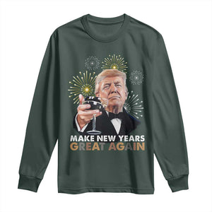 Funny Trump New Year Long Sleeve Shirt Make New Years Great Again Fireworks TS11 Dark Forest Green Print Your Wear