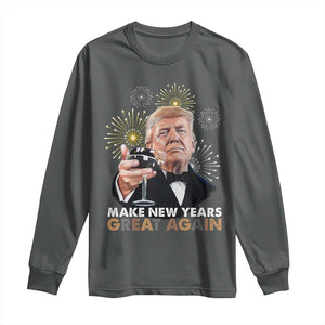 Funny Trump New Year Long Sleeve Shirt Make New Years Great Again Fireworks TS11 Dark Heather Print Your Wear