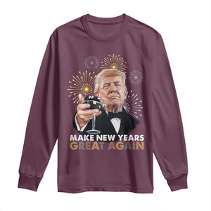 Funny Trump New Year Long Sleeve Shirt Make New Years Great Again Fireworks TS11 Maroon Print Your Wear