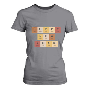 Funny Happy New Year Periodic Table Elements T Shirt For Women Chemistry Teacher Student TS11 Charcoal Print Your Wear