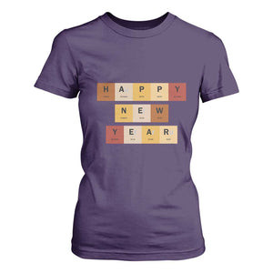 Funny Happy New Year Periodic Table Elements T Shirt For Women Chemistry Teacher Student TS11 Purple Print Your Wear