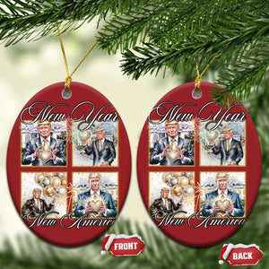 Funny Trump New Year New America 2025 Christmas Ornament Sparkling Fireworks TS11 Oval Red Print Your Wear