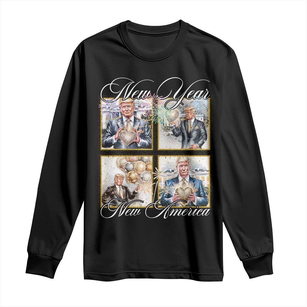 Funny Trump New Year New America 2025 Long Sleeve Shirt Sparkling Fireworks TS11 Black Print Your Wear