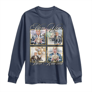 Funny Trump New Year New America 2025 Long Sleeve Shirt Sparkling Fireworks TS11 Navy Print Your Wear