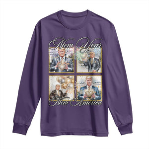 Funny Trump New Year New America 2025 Long Sleeve Shirt Sparkling Fireworks TS11 Purple Print Your Wear