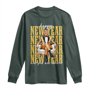 Funny Trump Happy New Year New America 2025 Long Sleeve Shirt TS11 Dark Forest Green Print Your Wear