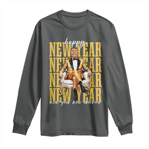 Funny Trump Happy New Year New America 2025 Long Sleeve Shirt TS11 Dark Heather Print Your Wear