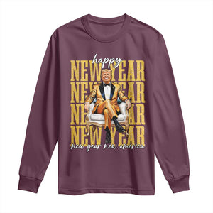 Funny Trump Happy New Year New America 2025 Long Sleeve Shirt TS11 Maroon Print Your Wear