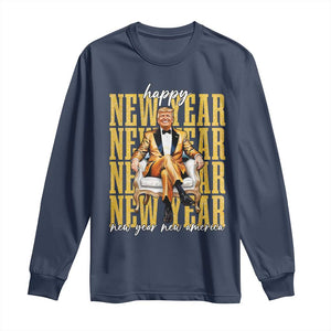 Funny Trump Happy New Year New America 2025 Long Sleeve Shirt TS11 Navy Print Your Wear