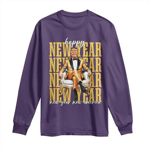 Funny Trump Happy New Year New America 2025 Long Sleeve Shirt TS11 Purple Print Your Wear