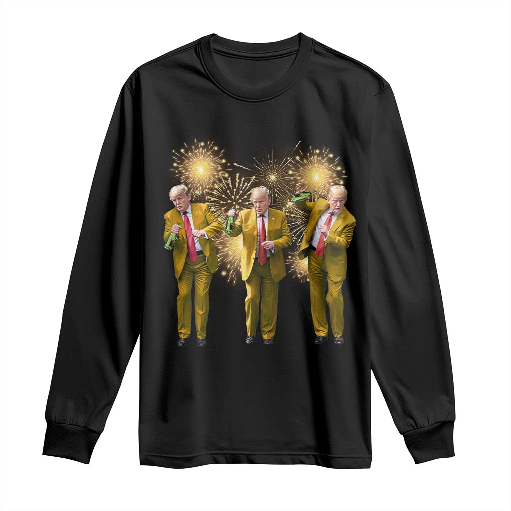 Funny Trump Dance Happy New Year 2025 Long Sleeve Shirt Fireworks TS11 Black Print Your Wear