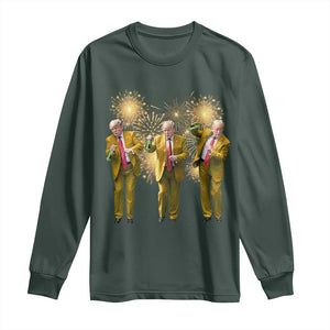 Funny Trump Dance Happy New Year 2025 Long Sleeve Shirt Fireworks TS11 Dark Forest Green Print Your Wear