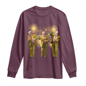 Funny Trump Dance Happy New Year 2025 Long Sleeve Shirt Fireworks TS11 Maroon Print Your Wear