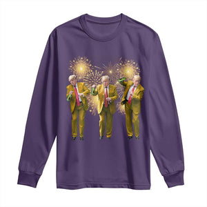 Funny Trump Dance Happy New Year 2025 Long Sleeve Shirt Fireworks TS11 Purple Print Your Wear